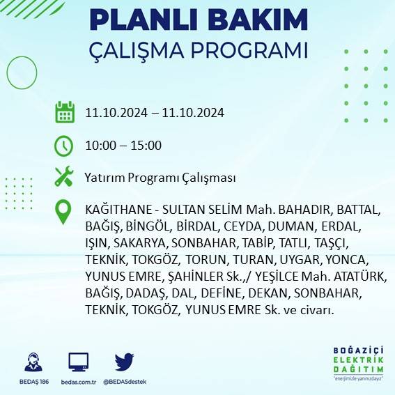 BEDAŞ duyurdu: İstanbul'da 11 Ekim Cuma günü elektrik kesintisi yaşanacak ilçeler 3