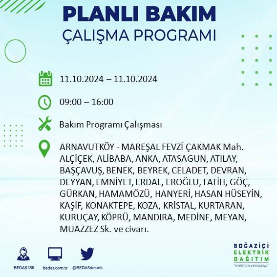 BEDAŞ duyurdu: İstanbul'da 11 Ekim Cuma günü elektrik kesintisi yaşanacak ilçeler 46