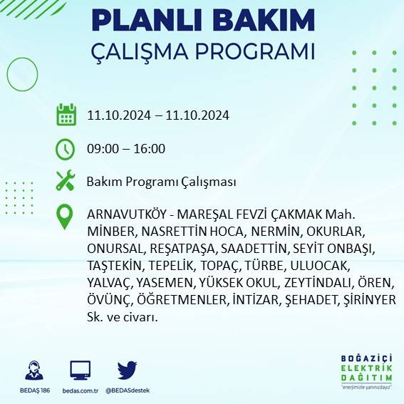 BEDAŞ duyurdu: İstanbul'da 11 Ekim Cuma günü elektrik kesintisi yaşanacak ilçeler 38