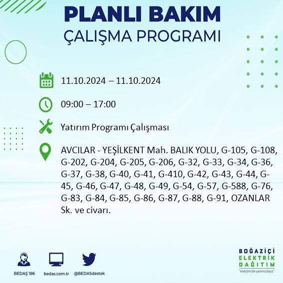 BEDAŞ duyurdu: İstanbul'da 11 Ekim Cuma günü elektrik kesintisi yaşanacak ilçeler 37