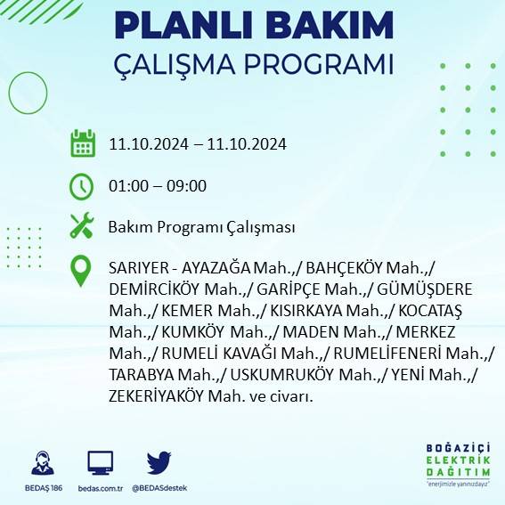 BEDAŞ duyurdu: İstanbul'da 11 Ekim Cuma günü elektrik kesintisi yaşanacak ilçeler 59