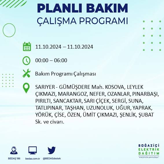 BEDAŞ duyurdu: İstanbul'da 11 Ekim Cuma günü elektrik kesintisi yaşanacak ilçeler 61