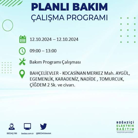 BEDAŞ'tan açıklama: İstanbul'da 12 Ekim'de elektrik kesintisi yaşanacak, hangi ilçeler etkilenecek? 14