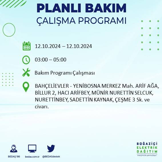 BEDAŞ'tan açıklama: İstanbul'da 12 Ekim'de elektrik kesintisi yaşanacak, hangi ilçeler etkilenecek? 19