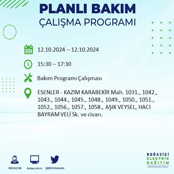 BEDAŞ'tan açıklama: İstanbul'da 12 Ekim'de elektrik kesintisi yaşanacak, hangi ilçeler etkilenecek? 26