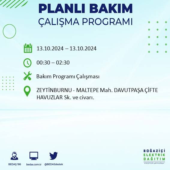 BEDAŞ duyurdu: İstanbul'da 13 Ekim'de elektrik kesintisi yaşanacak ilçeler 22