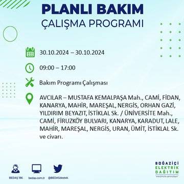 BEDAŞ duyurdu: İstanbul'da 30 Ekim'de elektrik kesintisi yaşanacak ilçeler 4