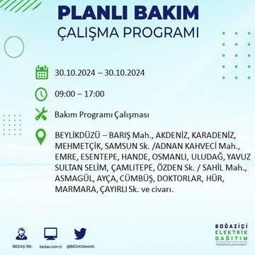 BEDAŞ duyurdu: İstanbul'da 30 Ekim'de elektrik kesintisi yaşanacak ilçeler 18