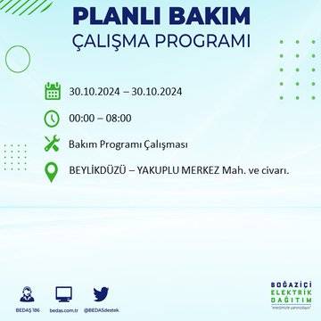 BEDAŞ duyurdu: İstanbul'da 30 Ekim'de elektrik kesintisi yaşanacak ilçeler 19