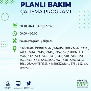 BEDAŞ duyurdu: İstanbul'da 30 Ekim'de elektrik kesintisi yaşanacak ilçeler 6