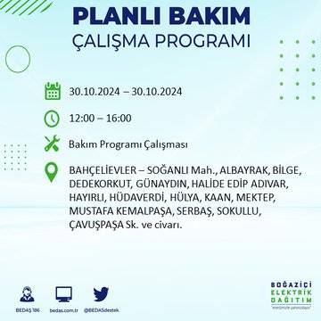 BEDAŞ duyurdu: İstanbul'da 30 Ekim'de elektrik kesintisi yaşanacak ilçeler 14