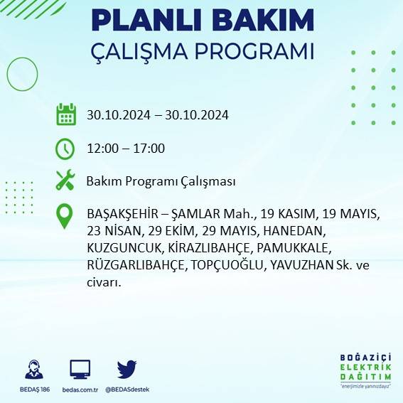 BEDAŞ duyurdu: İstanbul'da 30 Ekim'de elektrik kesintisi yaşanacak ilçeler 13