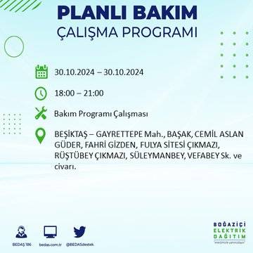 BEDAŞ duyurdu: İstanbul'da 30 Ekim'de elektrik kesintisi yaşanacak ilçeler 15