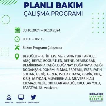 BEDAŞ duyurdu: İstanbul'da 30 Ekim'de elektrik kesintisi yaşanacak ilçeler 20