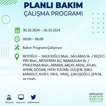 BEDAŞ duyurdu: İstanbul'da 30 Ekim'de elektrik kesintisi yaşanacak ilçeler 22