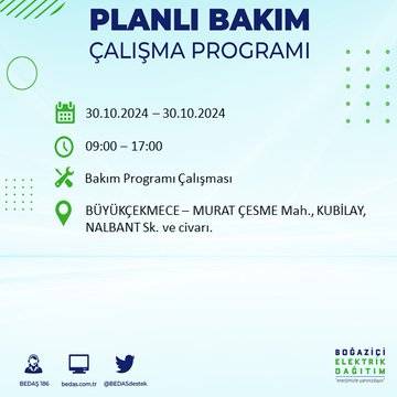 BEDAŞ duyurdu: İstanbul'da 30 Ekim'de elektrik kesintisi yaşanacak ilçeler 25