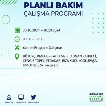 BEDAŞ duyurdu: İstanbul'da 30 Ekim'de elektrik kesintisi yaşanacak ilçeler 26