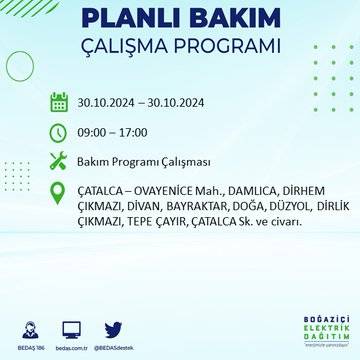 BEDAŞ duyurdu: İstanbul'da 30 Ekim'de elektrik kesintisi yaşanacak ilçeler 28