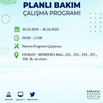 BEDAŞ duyurdu: İstanbul'da 30 Ekim'de elektrik kesintisi yaşanacak ilçeler 29