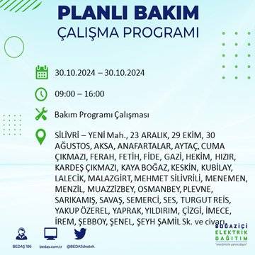 BEDAŞ duyurdu: İstanbul'da 30 Ekim'de elektrik kesintisi yaşanacak ilçeler 49