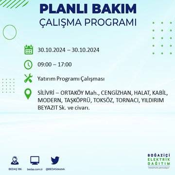 BEDAŞ duyurdu: İstanbul'da 30 Ekim'de elektrik kesintisi yaşanacak ilçeler 51