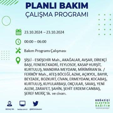 BEDAŞ'tan uyarı: 23 Ekim Çarşamba günü İstanbul'da elektrik kesintileri olacak ilçeler... 84