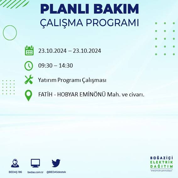 BEDAŞ'tan uyarı: 23 Ekim Çarşamba günü İstanbul'da elektrik kesintileri olacak ilçeler... 63