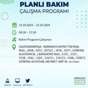 BEDAŞ'tan uyarı: 23 Ekim Çarşamba günü İstanbul'da elektrik kesintileri olacak ilçeler... 66