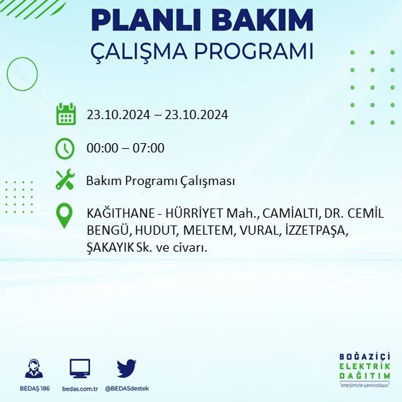 BEDAŞ'tan uyarı: 23 Ekim Çarşamba günü İstanbul'da elektrik kesintileri olacak ilçeler... 71