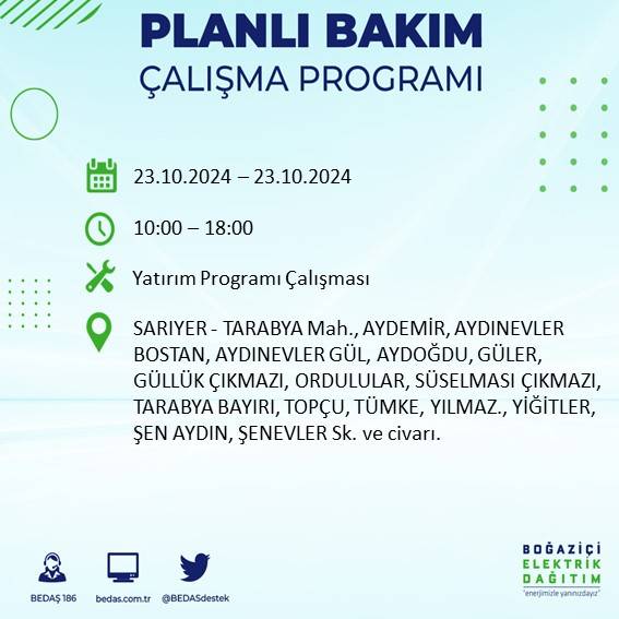 BEDAŞ'tan uyarı: 23 Ekim Çarşamba günü İstanbul'da elektrik kesintileri olacak ilçeler... 74