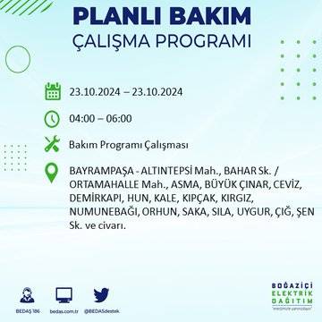 BEDAŞ'tan uyarı: 23 Ekim Çarşamba günü İstanbul'da elektrik kesintileri olacak ilçeler... 26