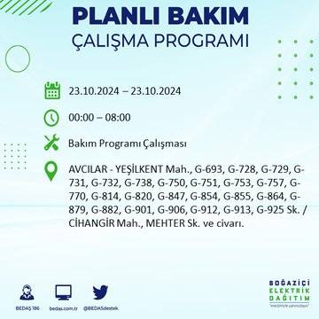 BEDAŞ'tan uyarı: 23 Ekim Çarşamba günü İstanbul'da elektrik kesintileri olacak ilçeler... 7