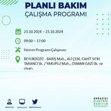 BEDAŞ'tan uyarı: 23 Ekim Çarşamba günü İstanbul'da elektrik kesintileri olacak ilçeler... 30