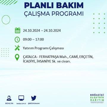 24 Ekim Perşembe günü İstanbul'da elektrik kesintisi yaşanacak ilçeler... 33