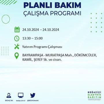 24 Ekim Perşembe günü İstanbul'da elektrik kesintisi yaşanacak ilçeler... 21