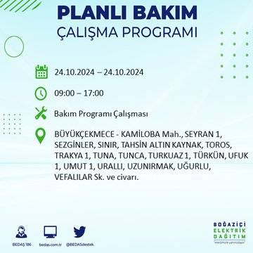 24 Ekim Perşembe günü İstanbul'da elektrik kesintisi yaşanacak ilçeler... 29