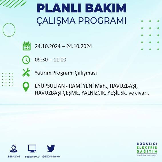 24 Ekim Perşembe günü İstanbul'da elektrik kesintisi yaşanacak ilçeler... 48