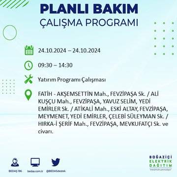 24 Ekim Perşembe günü İstanbul'da elektrik kesintisi yaşanacak ilçeler... 49