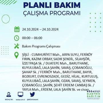 24 Ekim Perşembe günü İstanbul'da elektrik kesintisi yaşanacak ilçeler... 77