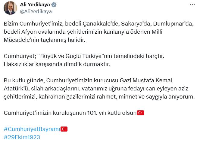 Siyasilerden 29 Ekim Cumhuriyet Bayramı kutlama mesajları 5