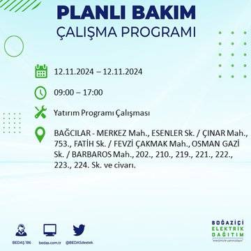 BEDAŞ, 12 Kasım’da İstanbul’da elektrik kesintisi olacak bölgeleri açıkladı 64