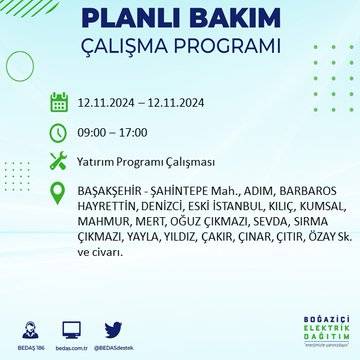 BEDAŞ, 12 Kasım’da İstanbul’da elektrik kesintisi olacak bölgeleri açıkladı 59