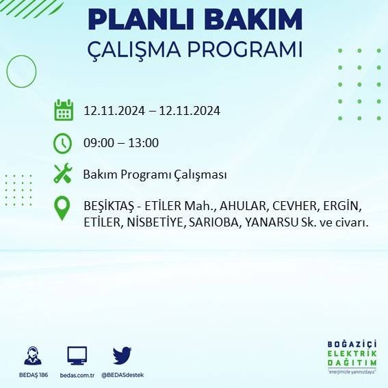 BEDAŞ, 12 Kasım’da İstanbul’da elektrik kesintisi olacak bölgeleri açıkladı 57