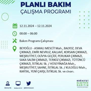 BEDAŞ, 12 Kasım’da İstanbul’da elektrik kesintisi olacak bölgeleri açıkladı 53