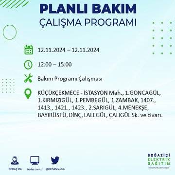 BEDAŞ, 12 Kasım’da İstanbul’da elektrik kesintisi olacak bölgeleri açıkladı 18