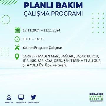 BEDAŞ, 12 Kasım’da İstanbul’da elektrik kesintisi olacak bölgeleri açıkladı 13