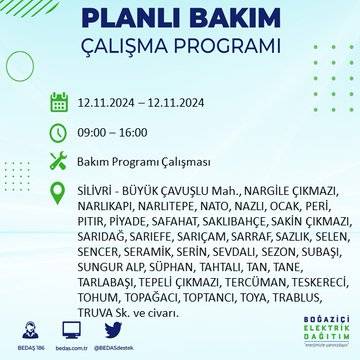 BEDAŞ, 12 Kasım’da İstanbul’da elektrik kesintisi olacak bölgeleri açıkladı 6