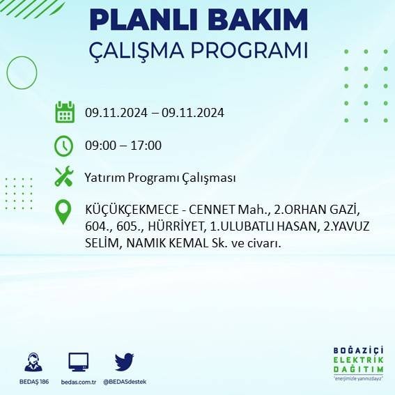 İstanbul'da elektrik kesintisi uyarısı: 9 Kasım’da hangi ilçelerde elektrik kesilecek? 12