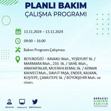 İstanbul'da 13 Kasım'da elektrik kesintisi olacak! İşte etkilenecek ilçe ve mahalleler 40