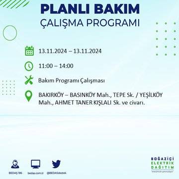 İstanbul'da 13 Kasım'da elektrik kesintisi olacak! İşte etkilenecek ilçe ve mahalleler 51